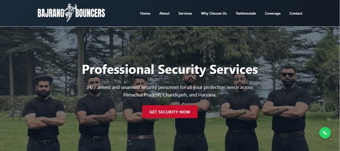 Bajrang Bouncers website homepage showcasing professional security services