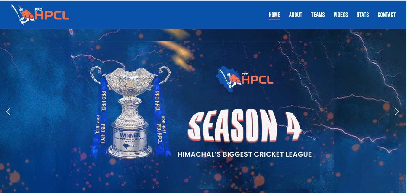 Pro HPCL website homepage featuring Season 4 of Himachal's cricket league