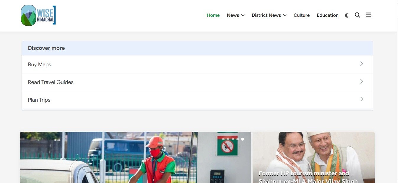 Wise Himachal news website with district news, culture, and education navigation